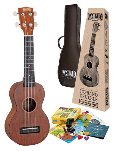 MJ1TBRK Mahalo Java Series soprano ukulele pack, transparent brown, with essentials accessory pack