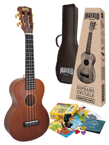 MJ2TBRK Mahalo Java Series concert ukulele pack, transparent brown, with essentials accessory pack