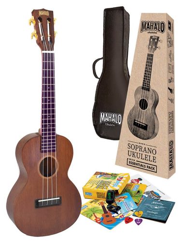 MJ3TBRK Mahalo Java Series tenor ukulele pack, transparent brown, with essentials accessory pack