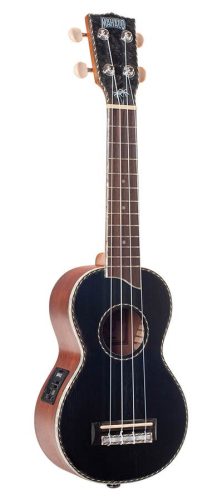 MP1EBK Mahalo Pearl Series solid top soprano ukulele, with MEQ2 9v preamp, black, with bag