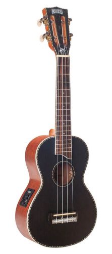 MP2EBK Mahalo Pearl Series solid top concert ukulele, with MEQ2 9v preamp, black, with bag