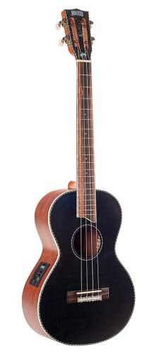 MP4EBK Mahalo Pearl Series solid top baritone ukulele, with MEQ2 9v preamp, black, with bag