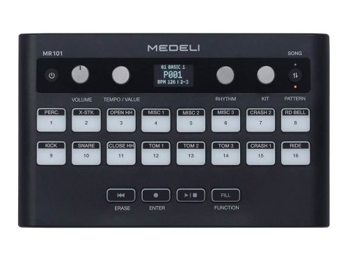 MR101 Medeli  rhythm machine, 16 touch sensitive pads, OLED display, USB-C or battery powered