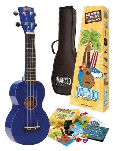 MR1BUK Mahalo Rainbow Series soprano ukulele pack, blue, with essentials accessory pack