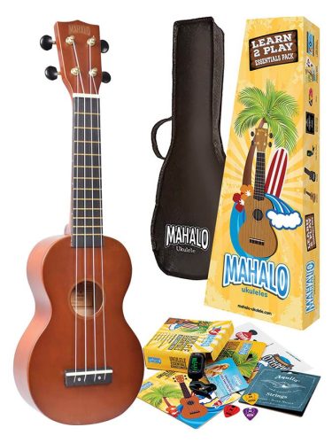 MR1TBRK Mahalo Rainbow Series soprano ukulele pack, brown, with essentials accessory pack