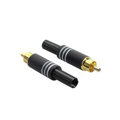   MRCA-25-BK Boston  RCA plug, male, metal black, 2 pcs, spring 6,2 mm, gold contacts, black ring