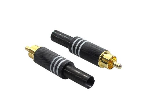 MRCA-25-BK Boston  RCA plug, male, metal black, 2 pcs, spring 6,2 mm, gold contacts, black ring