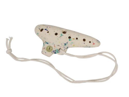 OC-13-GG Schwarz  ocarina, white-blue ceramic, with bag, key: G, 13 cm