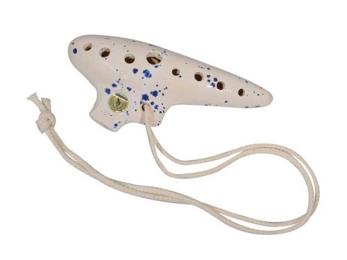 OC-15-FG Schwarz  ocarina, white-blue ceramic, with bag, key: F, 15 cm