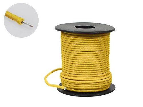 PBW50/YE Boston  USA made (Gavitt) waxed cotton braided push back wire, yellow, 50 feet