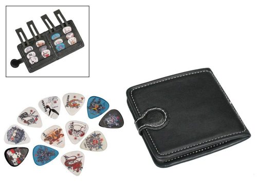 PP-312 Boston  pick pouch, black, PVC, with 12 celluloid picks, skulls and bones