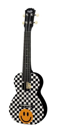 PUC-30-014 Korala Poly Ukes concert ukulele polycarbonate, back with acoustic chambers, yellow smiley checkers