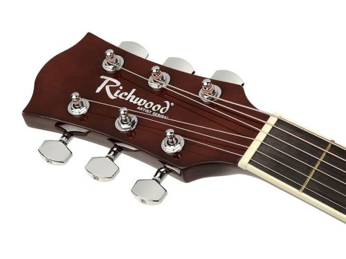 Richwood RD-12LCESB Artist Series – balkezes cutaway dreadnought elektro-akusztikus gitár, fényes sunburst, aktív EQ5 előerősítő, krómozott öntöttfém kulcsok