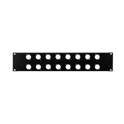   RK-2-L03 Boston  19 inch rack panel, 2 HE, metal, black, rack plate, bended edge, 16x 24mm XLR holes