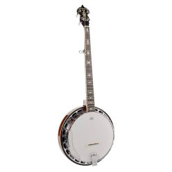   RMB-1805 Richwood Heritage Series folk banjo with two tension rods, solid maple rim, bronze tone ring, ebony fingerboard, 24 brackets