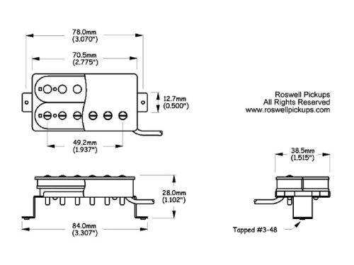 RP-LVSB Roswell  vintage PAF humbucker pickup, Alnico 2 bars, bridge, nickel