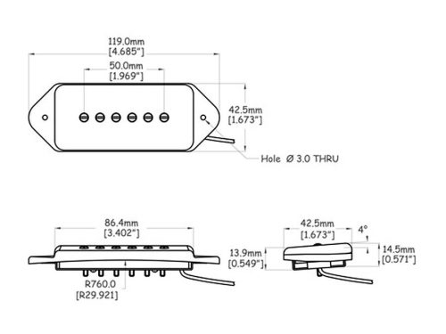 RP-P90DCRN Roswell  P90 single coil pickup for arched top guitars, Alnico 5 rods, neck, chrome