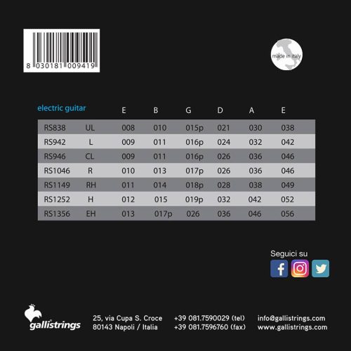 RS-1356 Galli  string set electric, nickel roundwound, extra heavy, 013-017-026-036-046-056