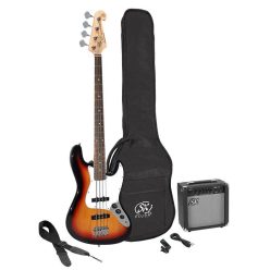   SB1SK-3TS SX  J-style electric bass guitar set, 15W amp, gig bag, tuner, cable, strap & 6 picks, 3 tone sunburst