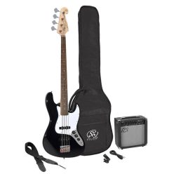   SB1SK-BK SX  J-style electric bass guitar set, 15W amp, gig bag, tuner, cable, strap & 6 picks, black