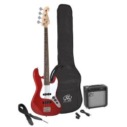   SB1SK-CAR SX  J-style electric bass guitar set, 15W amp, gig bag, tuner, cable, strap & 6 picks, candy apple red