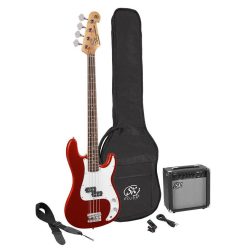   SB2SK-CAR SX  P-style electric bass guitar set, 15W amp, gig bag, tuner, cable, strap & 6 picks, candy apple red