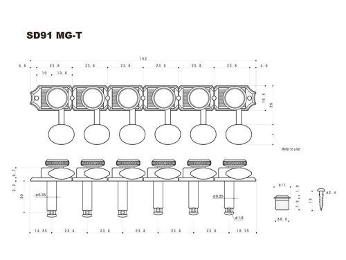 SD-91-MGTGG Gotoh  machine heads for guitar, 6x left, ratio 1:15, magnum lock, gold button