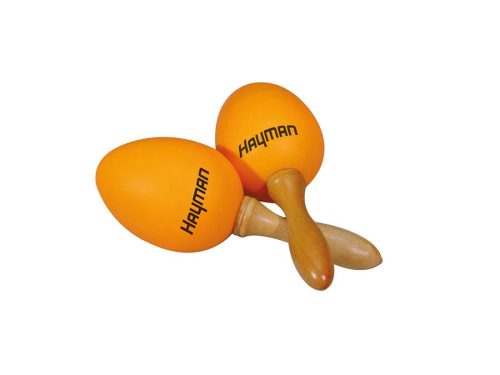 SE-2-OR Hayman  shaker eggs, plastic, pair, with handle, orange, 40 grams