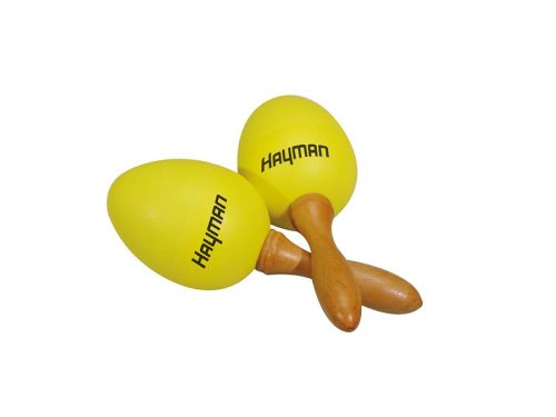 SE-2-YW Hayman  shaker eggs, plastic, pair, with handle, yellow, 45 grams