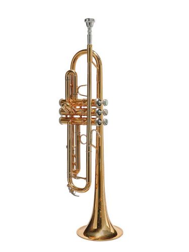 SE-2500-PRO Stewart Ellis Elite Series trumpet, monel valves, mouth piece, 1 piece body, 80% copper, gold lacquer, with soft case