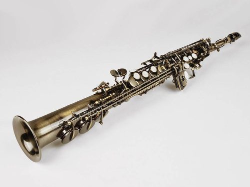 Stewart Ellis SE-700-ALB Pro Series Sopransaxophon gerade – Antik-Hellbronze, Hoch-G-Klappe, Pisoni-Polster mit Metallresonatoren, mit Softcase