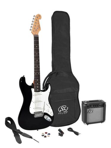 SE1SK-BK SX  ST style electric guitar pack, 10W amp, bag, tuner, strap, cable & 6 picks,  black