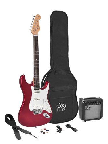 SE1SK-CAR SX  ST style electric guitar pack, 10W amp, bag, tuner, strap, cable & 6 picks,  candy apple red