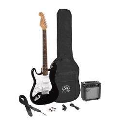   SE1SK-LHBK SX  LEFTHAND ST style e-guitar pack, 10W amp, bag, tuner, strap, cable & 6 picks,  black