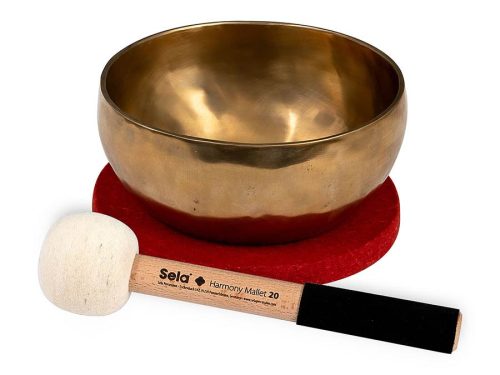 SEL262 Sela  brass singing bowl 17cm, with mallet - felt ring - cotton bag