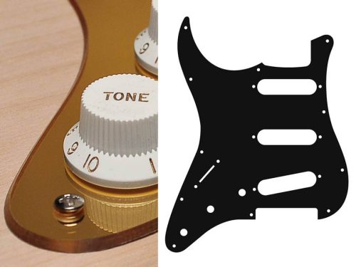 SL-213-MG Boston  pickguard, Stallion, standard, SSS, 3 pot holes, 3-5 switch, lefthanded, 2 ply, mirror gold