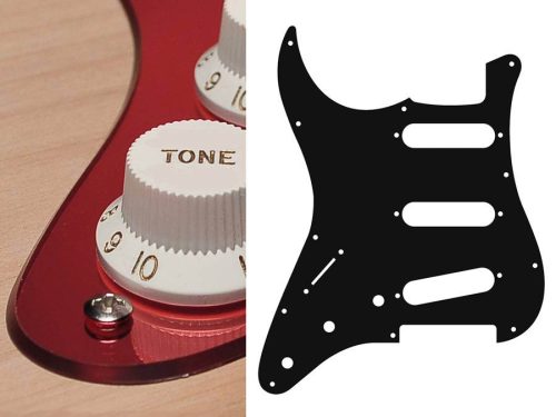 SL-213-MR Boston  pickguard, Stallion, standard, SSS, 3 pot holes, 3-5 switch, lefthanded, 2 ply, mirror red