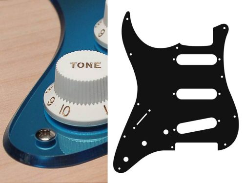 SL-213-MU Boston  pickguard, Stallion, standard, SSS, 3 pot holes, 3-5 switch, lefthanded, 2 ply, mirror blue