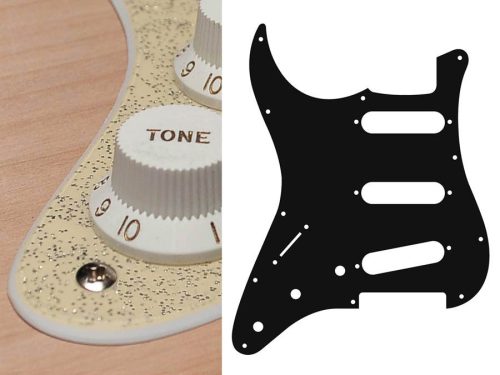 SL-213-SGD Boston  pickguard, Stallion, standard, SSS, 3 pot holes, 3-5 switch, lefthanded, 2 ply, sparkling gold