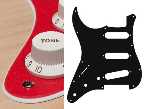 SL-213-SRD Boston  pickguard, Stallion, standard, SSS, 3 pot holes, 3-5 switch, lefthanded, 2 ply, sparkling red