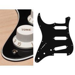   SL-313-B Boston  pickguard, Stallion, standard, SSS, 3 pot holes, 3-5 switch, lefthanded, 3 ply, black