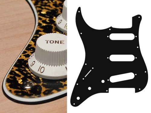 SL-313-RP Boston  pickguard, Stallion, standard, SSS, 3 pot holes, 3-5 switch, lefthanded, 3 ply, tiger pearl