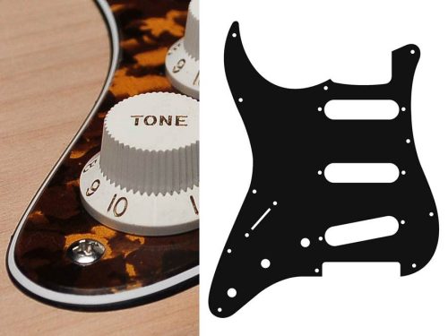 SL-313-RY Boston  pickguard, Stallion, standard, SSS, 3 pot holes, 3-5 switch, lefthanded, 3 ply, tiger yellow