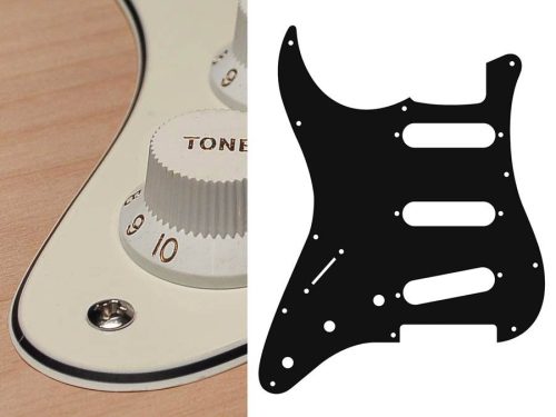 SL-313-VW Boston  pickguard, Stallion, standard, SSS, 3 pot holes, 3-5 switch, lefthanded, 3 ply, vintage white