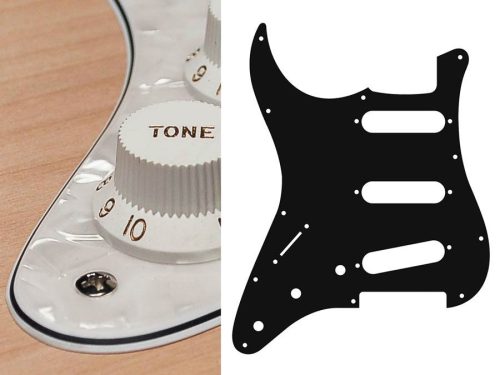 SL-413-PW Boston  pickguard, Stallion, standard, SSS, 3 pot holes, 3-5 switch, lefthanded, 4 ply, pearl white