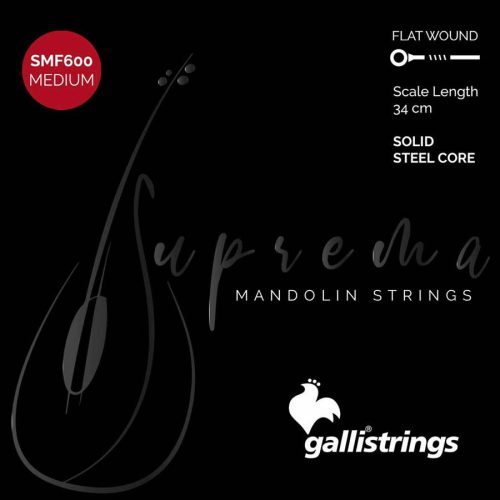 SMF-600 Galli Suprema string set mandolin, chrome steel flatwound, medium, 010-015-022-033 loop end