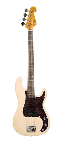 SPB62-VWH SX Retro Series 62 vintage P-style electric bass guitar, with split single coil pickup, with bag, vintage white