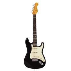   SX SST62-BK Retro Series E-Gitarre – 62er Vintage Stil, 3 Single Coils, Vintage Tremolo, Schwarz Hochglanz, mit Gigbag