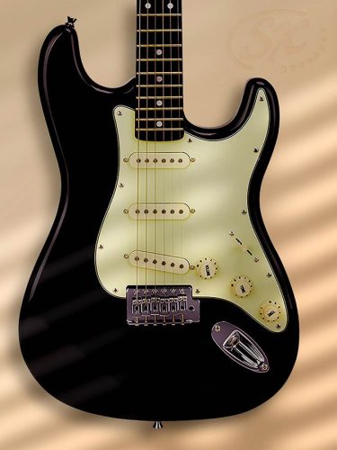 SX SST62-BK Retro Series E-Gitarre – 62er Vintage Stil, 3 Single Coils, Vintage Tremolo, Schwarz Hochglanz, mit Gigbag