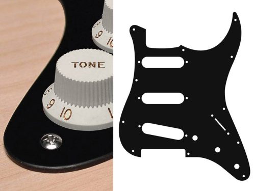 ST-113-BM Boston  pickguard, Stallion, standard, SSS, 3 pot holes, 3-5 switch, 1 ply, black mat